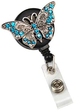 Surlove Butterfly Retractable Nurse Badge Reel with Swivel Alligator Clip ID Name Tag Badge Holder (Blue)