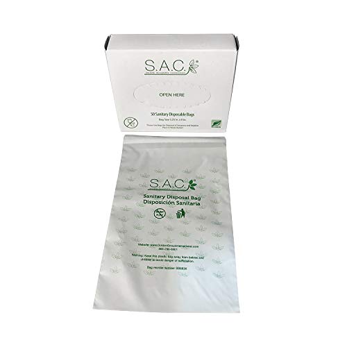 SB8836-24, case of 24 Boxes. 50 Bags per Box. Sanitary Napkin and Tampon Disposal Bags, self Sealing Courtesy Bags for The Sanitary, Discrete Disposal of Personal Care & Hygiene Products.