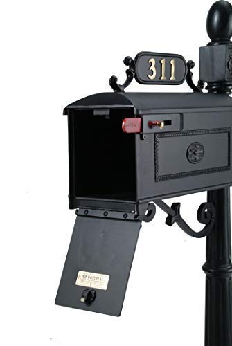 Luxury Mailbox Style 1 | Parcel Post Mount Mailbox | Home Mailbox | Includes Brass knob, red Flag and Hardware | Decorative Mailbox | Rural and Decorative | GSI Large Mailbox Black