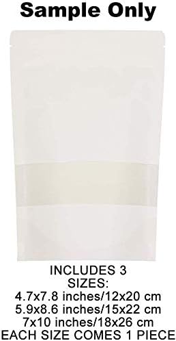 Sample Only,SumDirect White Kraft Zip Lock Stand Up Food Bags Pouches with U-Notch and Matte Window