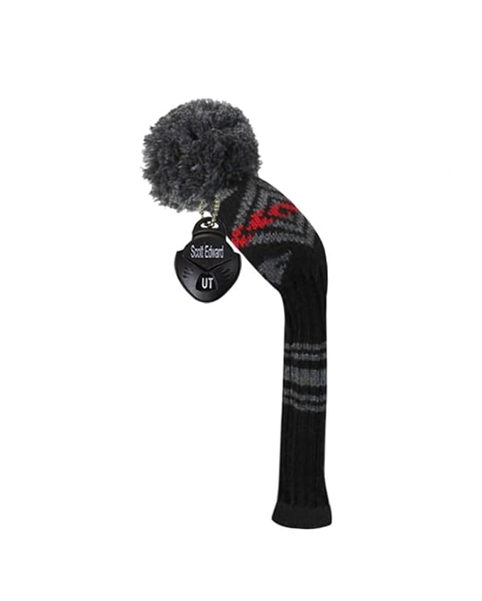Knit Hybrid Golf Club Covers Fits Hybrids/UT Classical Fine Stripes with Long Neck Funny and Fresh Colors (Black Red Grey)