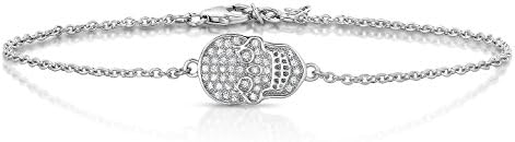Art and MollySkull Womens Bracelet Genuine Sterling Silver Cubic Zirconia Fine Silver Skull Bracelet for Her