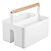 mDesign Plastic Portable Shower Caddy Divided Basket Bin Storage Organizer with Bamboo Handle for Bathroom, Dorm, Shelf & Cabinet Holds Shampoo, Conditioner - Aura Collection, White/Natural