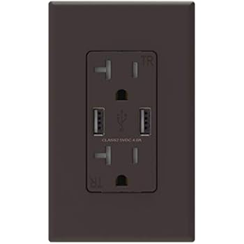 (1 Pack, Brown) ELEGRP USB Outlet Wall Charger, Dual High Speed 4.0 Amp USB Ports with Smart Chip, 20 Amp Duplex Tamper Resistant Receptacle Plug NEMA 5-20R, Wall Plate Included, UL Listed