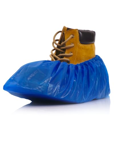 Buself Heavy Duty Disposable Shoe Covers, Extra Large 6.7x17.7 In, Thick 0.3 Oz, Waterproof Non-Slip Shoe Booties, 100 Pieces Boot Covers for Indoor/Outdoor Use, One Size Fits All