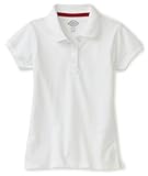 Dickies Big Girls' Short Sleeve Pique Polo Shirt, White, Large