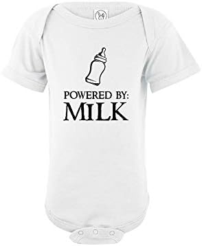 CrazWear Powered by Milk - Unisex Baby Cotton Bodysuit - Funny Infant One-Piece Romper Outfit