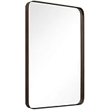 ANDY STAR Wall Mirror Brushed Bronze | 22x30â€™â€™ Contemporary Rectangular Stainless Steel Metal Frame Rounded Corner 1â€™â€™ Deep Set Design for Bathroom