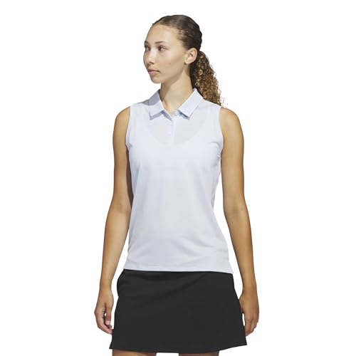 adidas Women's Solid Ottoman Sleeveless Polo Shirt, Crystal Sky, Large