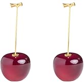 Doubnine 3D Red Cherry Drop Earrings Gold Dangle Earrings Charm Cute Fruits Earring Charm Sweet Jewelry Gift Earrings for Women