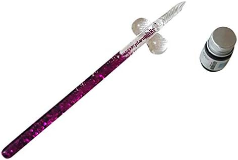 ONOTIC English Calligraphy Crystal Spark Water Filled Dip Quill Pen Writing Ink Set Stationery Gift Box with Ink Bottle & Stand (Pink)