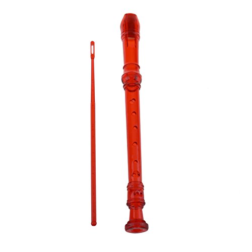 Soprano Descant Recorder, 8 Hole 3 Piece Kids Crystal Music Flute With Cleaning Rod (Red)