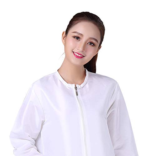 KAHOT Professional Salon Smock Stylist Jacket Cosmetology Uniform Zipper Hairdressing Cape Hairdresser Work Clothes Hair Beauty SPA Guest Client Kimono Gown (M, White) - Thumbnail 4