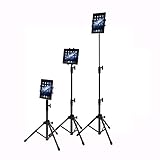 Raking Floor Height Adjustable 360 Rotating Tripod Tablet Mount Stand with Telescoping Post and Carry Case, Black (3-Section Tripod)