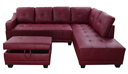 Beverly Fine Funiture CT7303B Sectional Sofa Set, Burgundy