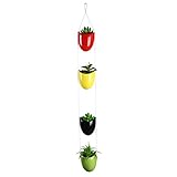 Multicolored Ceramic Rope Hanging Planter Set w/ 4 Flower Pots Plant Containers, Decorative Display Bowls