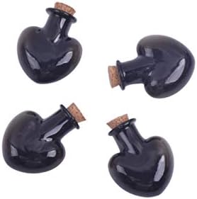 Sansam 20pcs Black Heart Shaped Glass Vials Mini Tiny Jars Bottles Pendant with Wood Corks/Capsule and Eyescrews