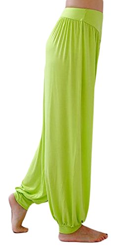 AvaCostume Womens Modal Cotton Soft Yoga Sports Dance Harem Pants, S, YellowishGreen