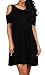 QIXING Women's Summer Cold Shoulder Tunic Top Swing T-Shirt Loose Dress with Pockets Black-XL