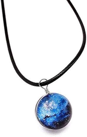 Noopvan Retro Galaxy Glass Ball Pendant Necklace Glow in The Dark Star Universe Choker (A)