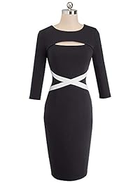 Homeyee B490 - Vestido de trabajo para mujer con contraste de color vintage