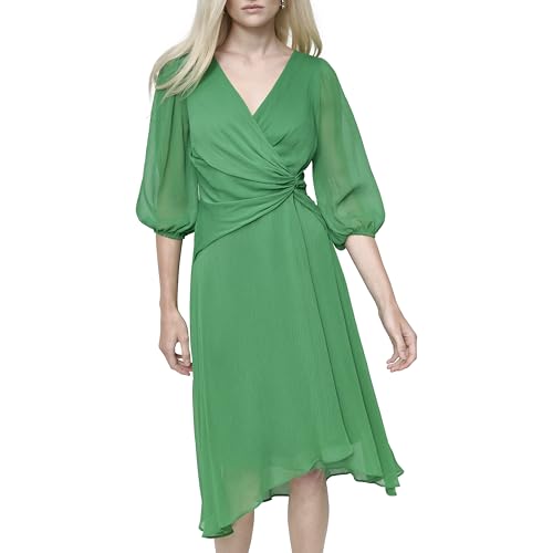 DKNY Women’s Balloon Half Sleeve Faux Wrap Midi Dress, Jolly Green