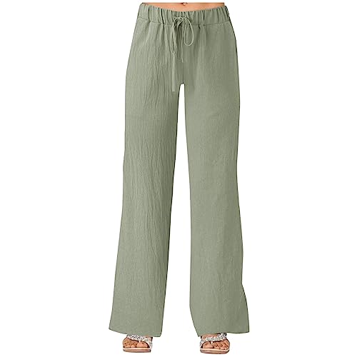 Vnihaq Linen Wide Leg Pants Women High Waist Solid Lightweight