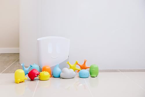 Ubbi Baby Bath Time Essential Gift Set, Stand Up Draining Bath Toy Bin, Dishwasher Safe, White