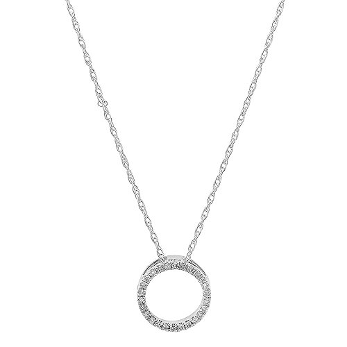 0.10 Carat (ctw) Round White Diamond Circle Pendant 1/10 CT (Silver Chain Included), 14K White Gold