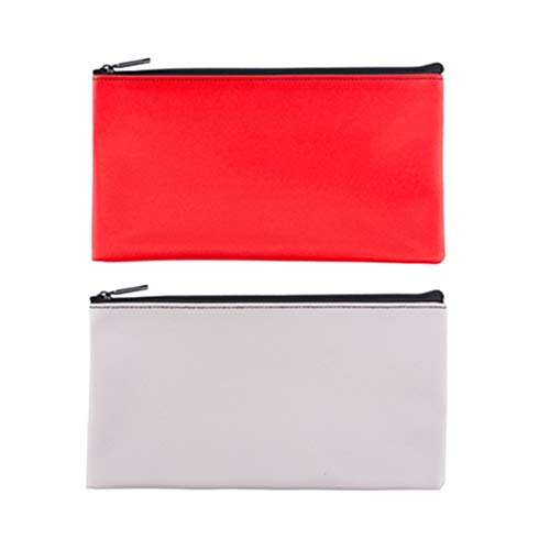 LUNASMILE Leatherette Securit Bank Deposit Bag/Check Wallet/Utility Zipper Coin Bag, 11 x 6 Inches Check Bag (Gray&Red)