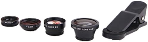 Universal Phone Camera Lens Kit Professional 4in1 0.67x Macro Lens&amp;Wide Angle Lens + 180° Fisheye Lens + 2x Telephoto Lens for iPhone Samsung Galaxy HTC LG Sony Moto Most Phones (4 In 1 Black)