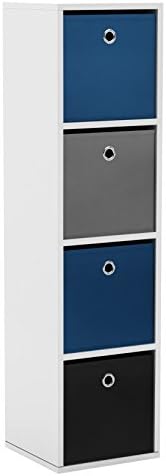 Target Marketing Systems Utility Collection Contemporary Bin Bookcase with Four Storage Bins, Designed for Boy's Bedroom, Blue/Gray/Black/White