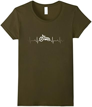 Womens Motorcycle Heartbeat T-Shirt - I love my Motorcycle. Large Olive