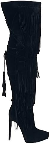 Urban Heels Women's HUNTER-01 Faux Fur Over The Knee-High Fringe High Heel Boots