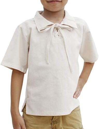Svenine Childrens Poets Collar Tied Chest Short Sleeve Cotton Renaissance Shirt