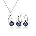OneSight Sterling Silver Freshwater Cultured Pearl Jewelry Necklace Earrings Set For Women (Dark Blue Pearl Earrings Necklace Sets Short)