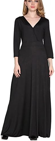 Sanch Ancha Women's Deep V Neck 3/4 Sleeve Polyester Maxi Dress Size 8 Black