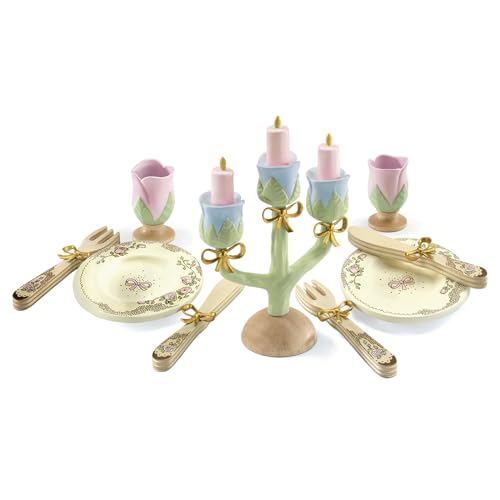 DJECO Role Play Princesses Dishes Playset - Pretend Play Royal Princess - Convenient Size Toys, Fun & Social Activity for Family & Friends - Perfect for Toddler & Children Ages 3+ Years