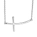 Fifth Ave Fair Sterling Silver Pendant Necklace with Plain Horizontal Sideway Curved Cross Charm, 925 Silver, Adjustable Chain Length 16