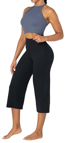 SUNZEL YOGA PANTS FOR WOMEN STRAIGHT WIDE LEG CAPRIS HIGH WAISTED LOUNGE CROP PANTS (21″ INSEAM, BLACK, L)