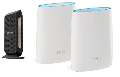 NETGEAR Orbi High-performance AC3000 Tri-band Mesh WiFi System (RBK50) Bundle with NETGEAR CM1000 Ultra-High Speed Cable Modem - DOCSIS 3.1 certified for XFINITY by Comcast (CM1000) (Wirecutter Best Cable Modem)