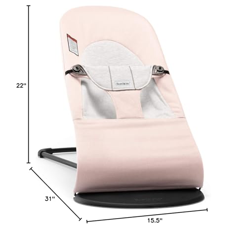 BabyBjrn Bouncer Balance Soft - Light Pink/Gray, Jersey Cotton, 2-in-1 Adjustable Baby Bouncer Seat and Toddler Chair, Newborn to Toddler (8-29 lbs), 4 Positions, Lightweight & Portable