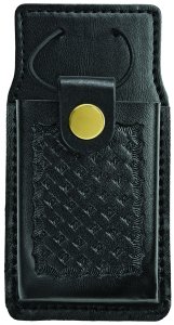 Radio Holder Case with Swivel, Duty Belt Loop, Strong & Sturdy, Leather, Medium, Gold Snap, Approx Size: 6 x 2.5", Basket Weave - Police, Sheriff, CHP, Security, State Trooper - Sold by Uniform World