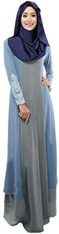 Women Lace Patchwork Abaya Dress Vintage Long Sleeve Robe Islamic Muslim Jilbab Robe