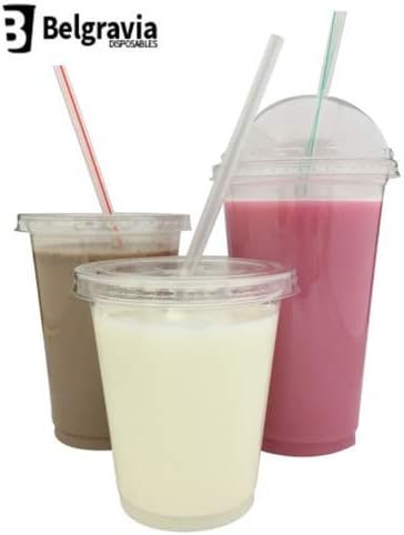Belgravia Disposables 12oz Disposable Clear Plastic Smoothie / Milkshake Cups with Domed Lids (400)