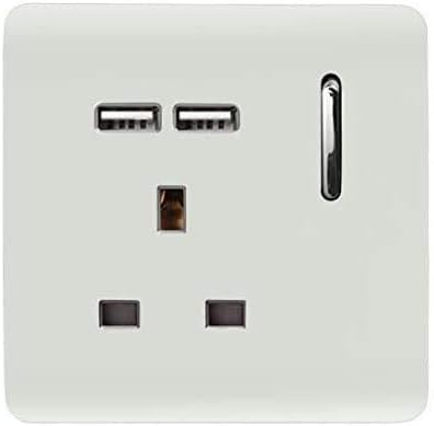 Trendi Switch 13 A Artistic Modern Short USB Switched Plug Socket, Gloss White, Gloss Silver