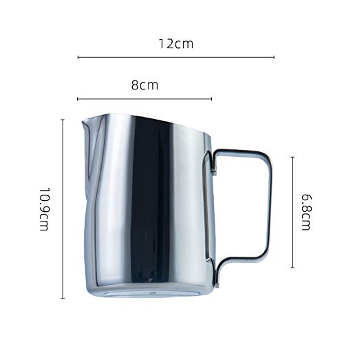 QAWS Milchkanne für Hobby Barista, Edelstahl, Milchschaum Cafe Aufschäumkännchen, Barista Zubehör Milk jug Silber. – Bild 3