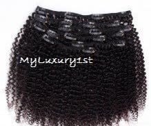 8 Pieces 100 Grams Kinky Curly Afro Clip in Human Hair Extensions Virgin Remy #1b Coils 16"