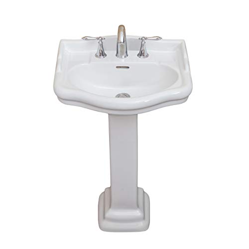 Fine Fixtures, Roosevelt White Pedestal Sink - 22 Inch Vitreous China Ceramic Material (4 Inch Faucet Spread Hole) - Thumbnail 2