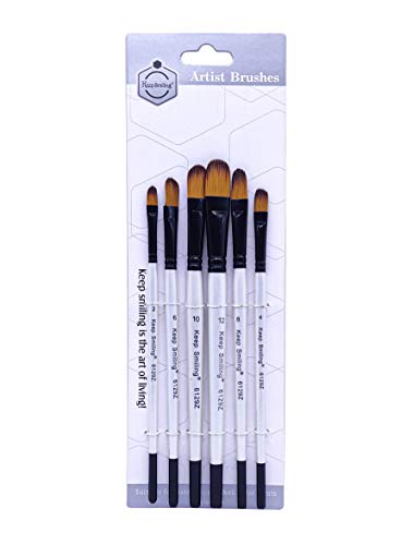 CraftDev Artist Painting Brushes Filbert Set of 6, White Handle, Ideal for Acrylics, Watercolor & Oil